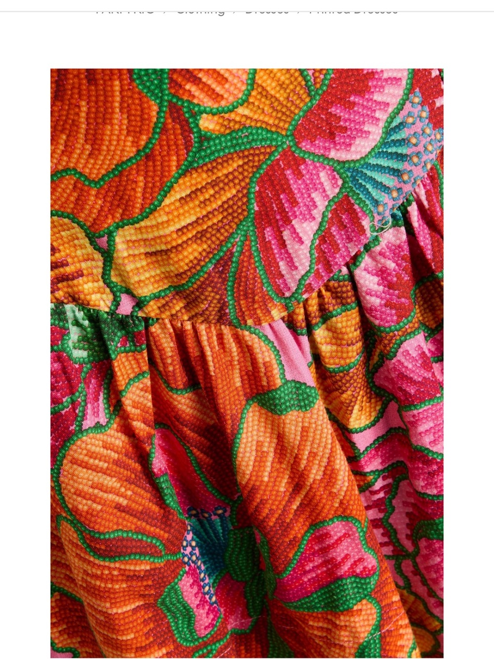 FARM Rio Orange Pink Green Floral Puff-Sleeve Mini Dress - Picture 6 of 8